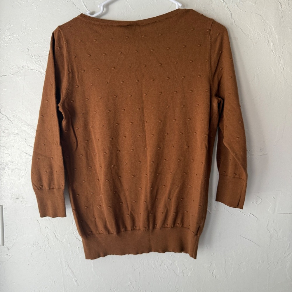 Ann Taylor Brown Dot Texture Crew Neck Sweater Size M Preppy Coquette Academia - Picture 6 of 8